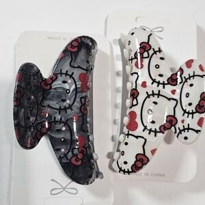 Hello Kitty Hair Clips  Black/ Charcoal Grey And White Set Of 2 New
